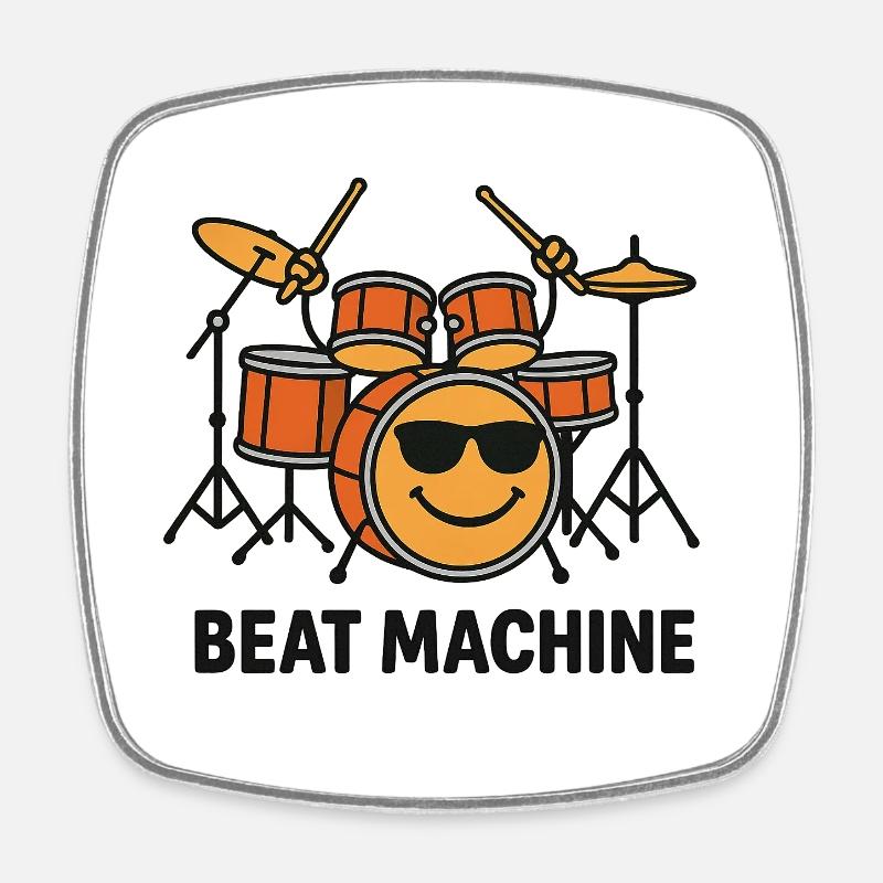 Funny drums with Smile Face - Square fridge magnet - white