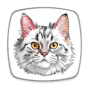Realistische Katzenporträt-Illustration - Viereckiger Kühlschrankmagnet - Weiß - Vorne