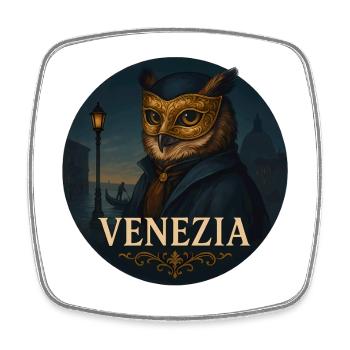Owl – Venice Masquerade Ball Souvenir Design - Square fridge magnet - white - Front