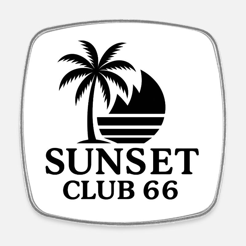 Sunset Club 66 - Étiquette noire - Magnet carré - blanc
