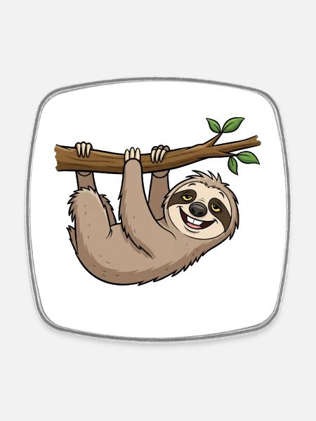 Playful sloth - Square fridge magnet - white