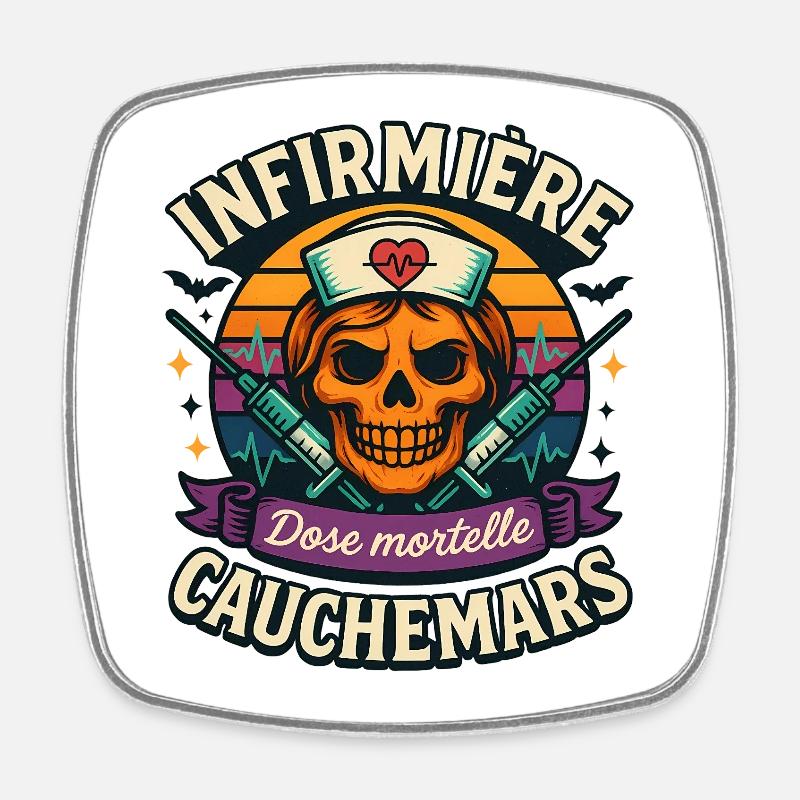Nurse Halloween Deadly Dose Nightmares - Square fridge magnet - white