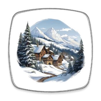 Alpenhütten im Winter Panorama - Viereckiger Kühlschrankmagnet - Weiß - Vorne