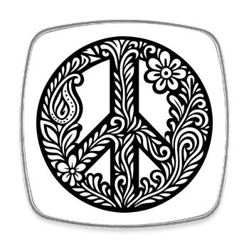 Signe de paix avec des fleurs en noir et blanc - Magnet carré - blanc - Devant