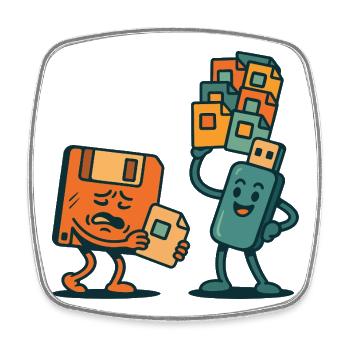 Diskette vs. USB-Laufwerk Retro Tech Sarkasmus - Viereckiger Kühlschrankmagnet - Weiß - Vorne