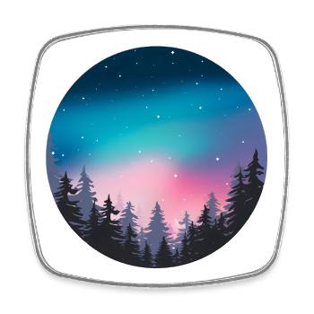Nachthimmel, Aurora, Waldlandschaft - Viereckiger Kühlschrankmagnet - Weiß - Vorne