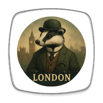Gentleman Badger – London Souvenir Design - Square fridge magnet - white - Front