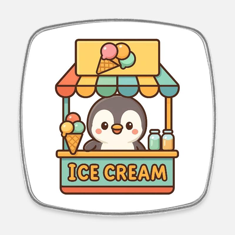 Little Penguin vend des glaces - Magnet carré - blanc