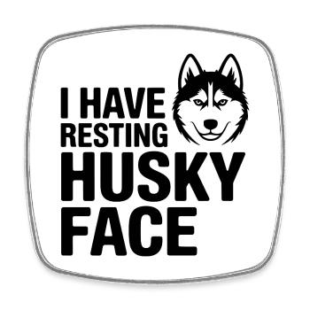 Citation drôle sur le visage d'un Husky au repos - Magnet carré - blanc - Devant