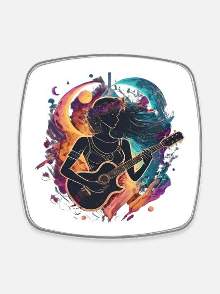 Celestial Guitarist Art Illustration - Square fridge magnet - white