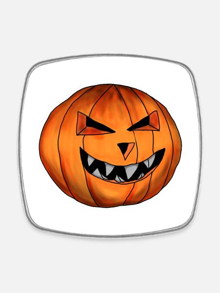 Creepy pumpkin head with evil grin - Square fridge magnet - white