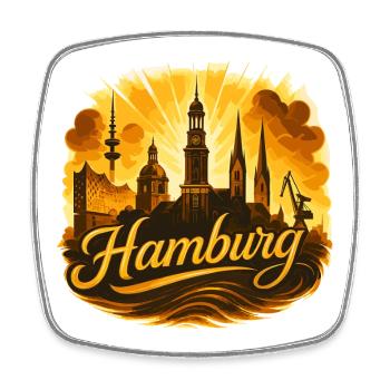 Hamburg Gold Stadt Silhouette golden Geschenk - Viereckiger Kühlschrankmagnet - Weiß - Vorne