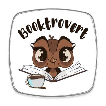 Hibou Booktrovert avec livre et café - Magnet carré - blanc - Devant