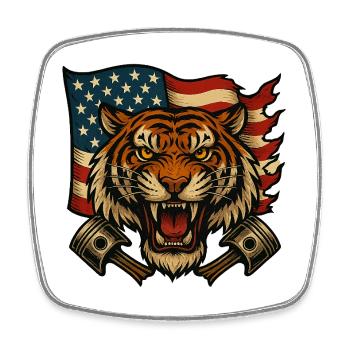 Patriot Tiger with American Flag - Square fridge magnet - white - Front