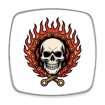 Flaming Flamed Skull in Flame Chain - Square fridge magnet - white - Front
