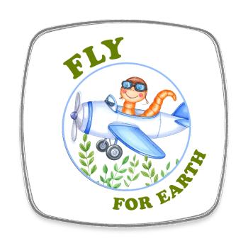 Eco Pilot – Regenwurm im Flugzeug - Viereckiger Kühlschrankmagnet - Weiß - Vorne