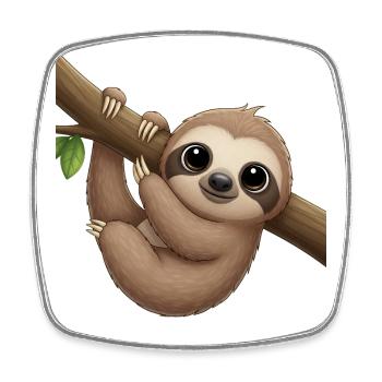 Cute sloth with branch - Square fridge magnet - white - Front