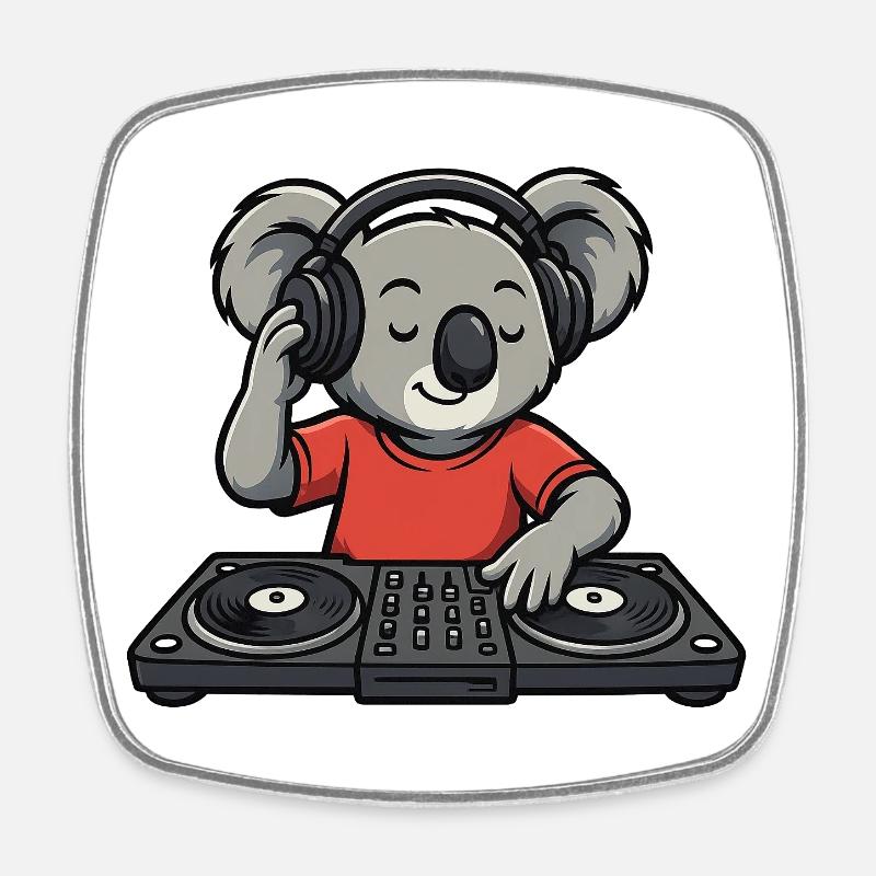 Koala DJ - Magnet carré - blanc