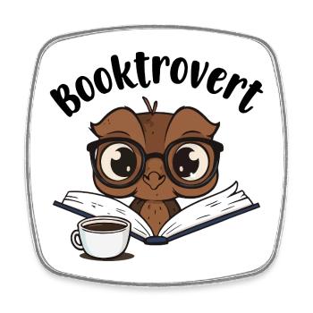 Hibou Booktrovert avec livre et café - Magnet carré - blanc - Devant