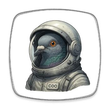 Pigeon Astronaut Close-Up in Space Suit Helmet - Square fridge magnet - white - Front
