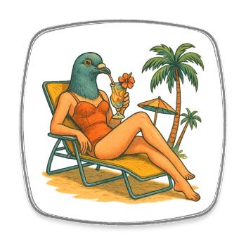 Pigeon Head Pin-Up Art: 70s Style Illustration - Square fridge magnet - white - Front