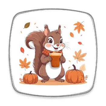 Süßes Eichhörnchen mit Pumpkin spice Latte Herbst  - Viereckiger Kühlschrankmagnet - Weiß - Vorne