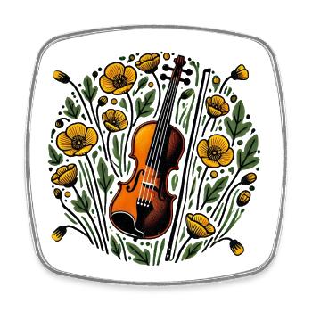 Floral Violin Symphony Design - Square fridge magnet - white - Front