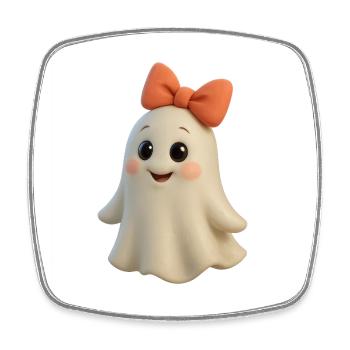 Playful 3D Cartoon Ghost Design with Bow - Square fridge magnet - white - Front