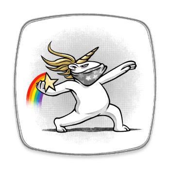 Einhorn wirft einen Regenbogen - Viereckiger Kühlschrankmagnet - Weiß - Vorne