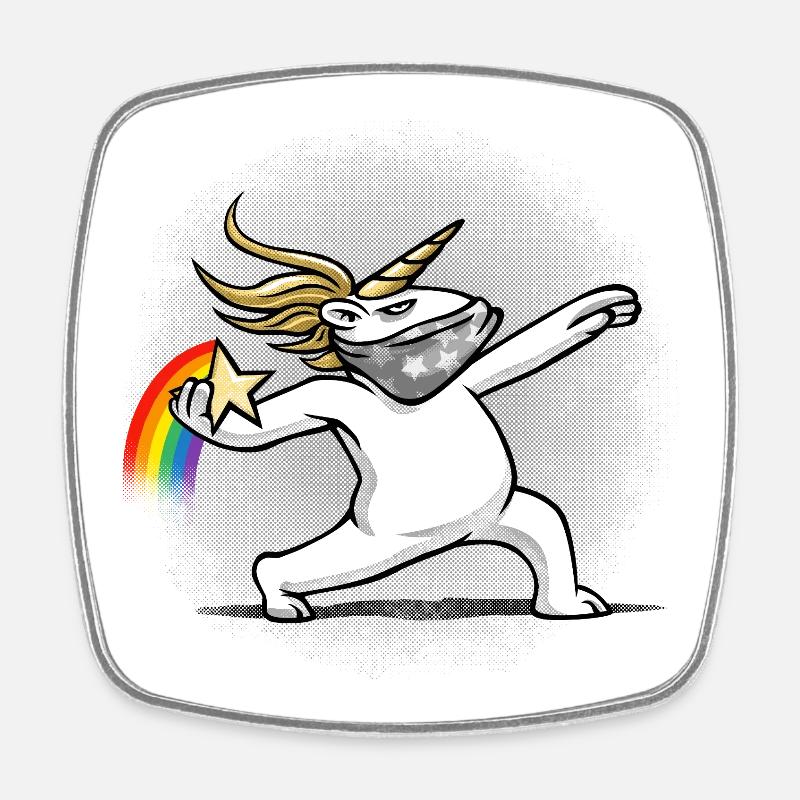Unicorn throws a rainbow - Square fridge magnet - white