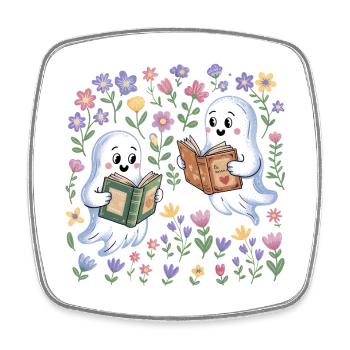 Spooky Ghosts Reading Books Besties Bookish - Square fridge magnet - white - Front