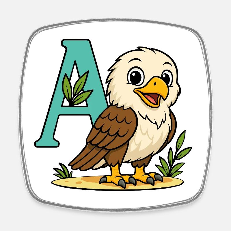 Cute Eagle with Initial A and Foliage - Square fridge magnet - white
