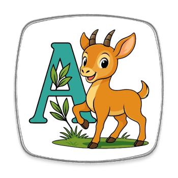 Childish Antelope with its letter A - Square fridge magnet - white - Front