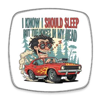 Sleepy Car Racer Cartoon Design - Viereckiger Kühlschrankmagnet - Weiß - Vorne