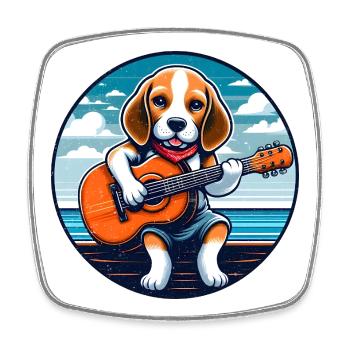 Dog lover Beagle with guitar - Square fridge magnet - white - Front