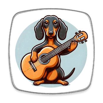 Hunde-Musiker Dackel mit Gitarre - Viereckiger Kühlschrankmagnet - Weiß - Vorne