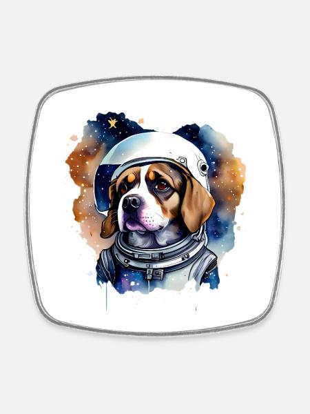 Astronaut Dog in Space - Square fridge magnet - white