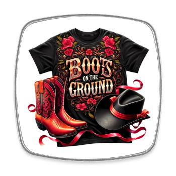 Roter Country Hut und Stiefel - Viereckiger Kühlschrankmagnet - Weiß - Vorne