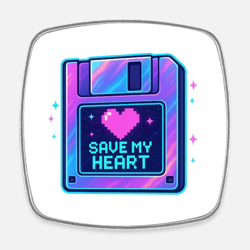 Pixel Heart Save My Heart - Square fridge magnet - white