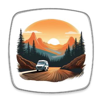 Adventure in the mountains with van at sunrise - Square fridge magnet - white - Front