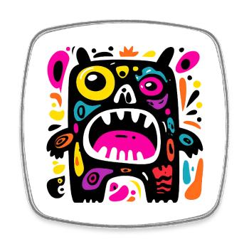 Buntes, ausdrucksstarkes Monster-Design - Viereckiger Kühlschrankmagnet - Weiß - Vorne