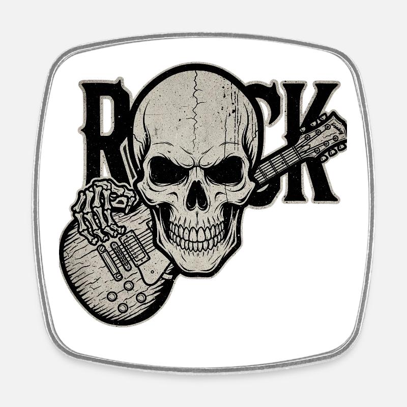 Crâne Guitare Rock Design - Magnet carré - blanc