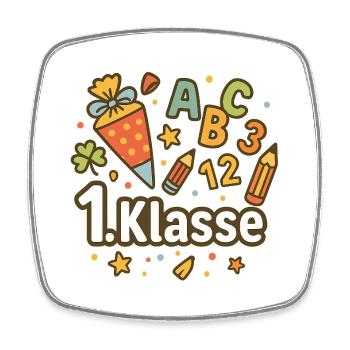 Erstklässler Motiv mit Schulutensilien - Viereckiger Kühlschrankmagnet - Weiß - Vorne