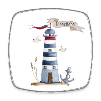 Leuchtturm mit Meerestieren und Banner - Viereckiger Kühlschrankmagnet - Weiß - Vorne