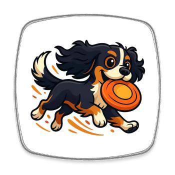 Cavalier King Charles cartoon avec frisbee - Magnet carré - blanc - Devant
