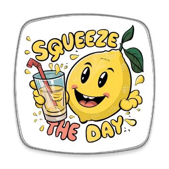 Squeeze The Day Zitrone Karikatur - Viereckiger Kühlschrankmagnet - Weiß - Vorne