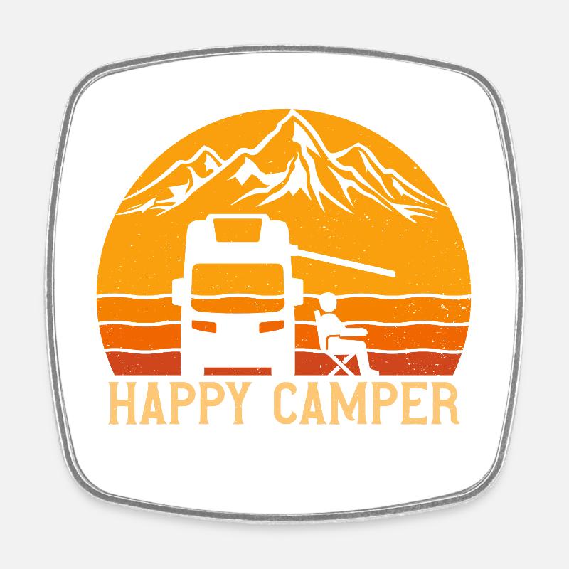 Happy Camper Camper Camping - Viereckiger Kühlschrankmagnet - Weiß