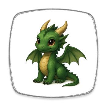 Süßer Smaragd-Drache – Magisches Cartoon-Motiv - Viereckiger Kühlschrankmagnet - Weiß - Vorne
