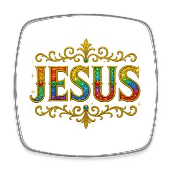 JESUS Glitzer Gold Pailletten - Viereckiger Kühlschrankmagnet - Weiß - Vorne