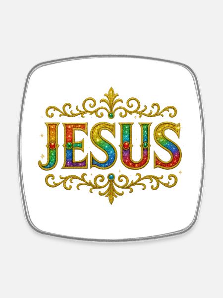 JESUS Paillettes Or Paillettes - Magnet carré - blanc